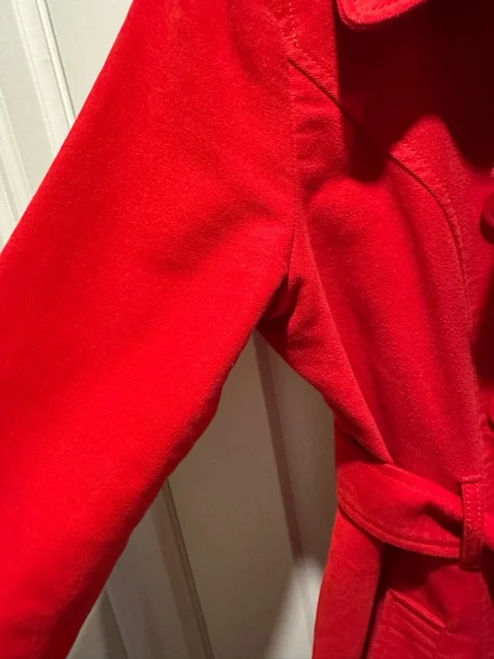 Merona Red Double-Breasted Trench Coat with Belt - Picture 7 of 11